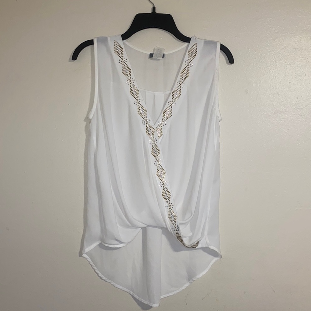 Vizio USA top blouse white and gold size Small